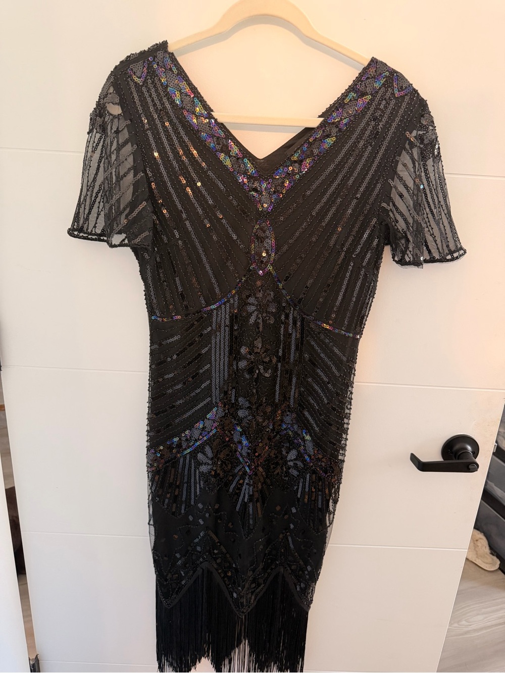 Black Sequin V-Neck Midi Dress - Brand